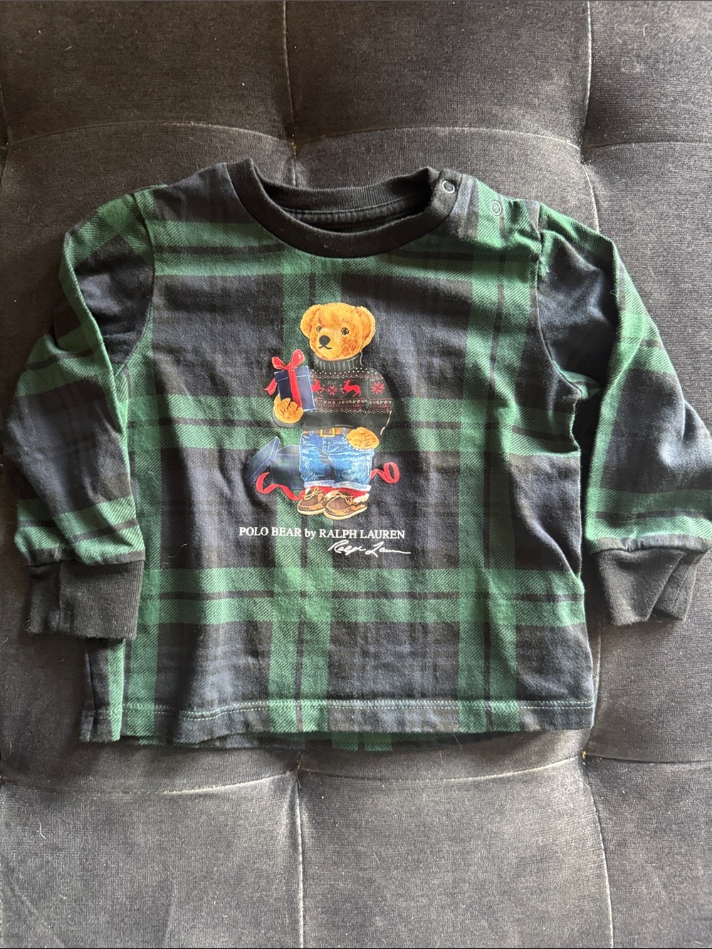 Ralph Lauren Green & Black Plaid Polo Bear Long Sleeve Tee
